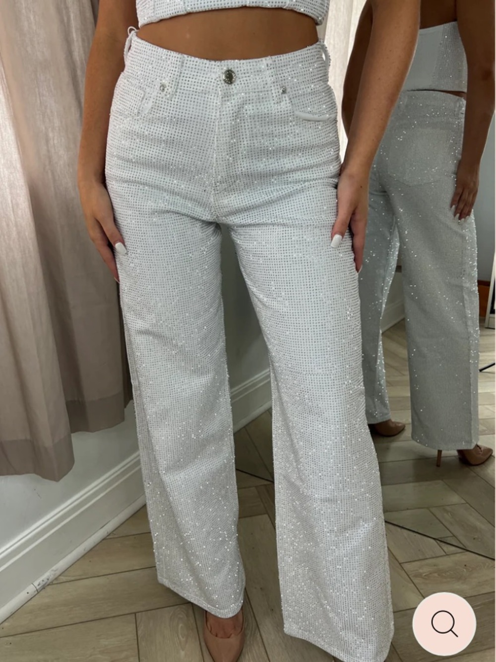 Women’s White Sequin Wide Leg Jeans